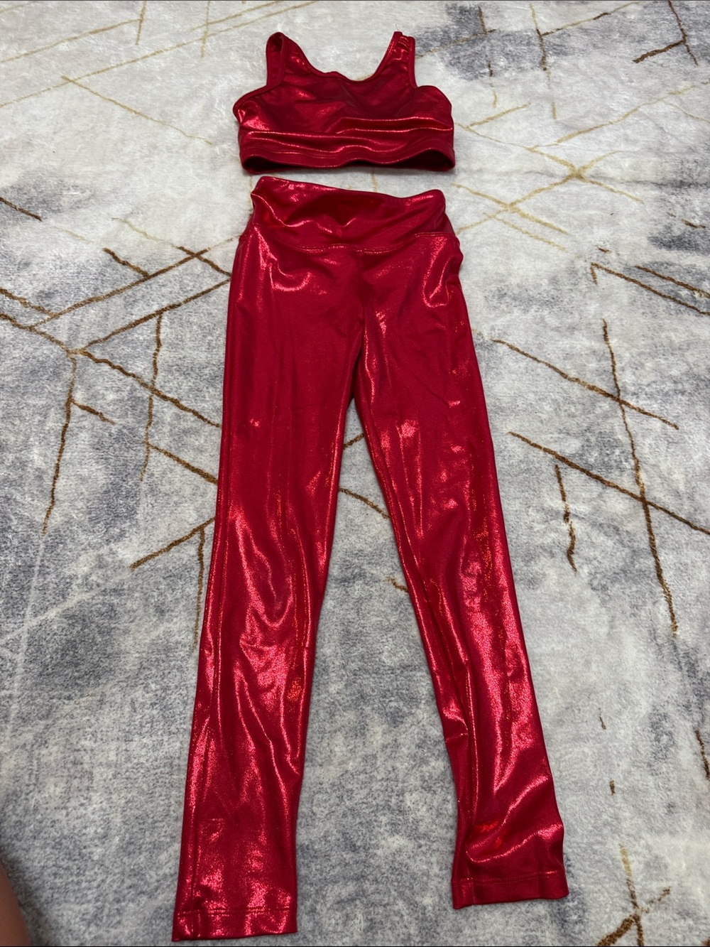 balera Red Shiny Dance Crop Top & Leggings Set